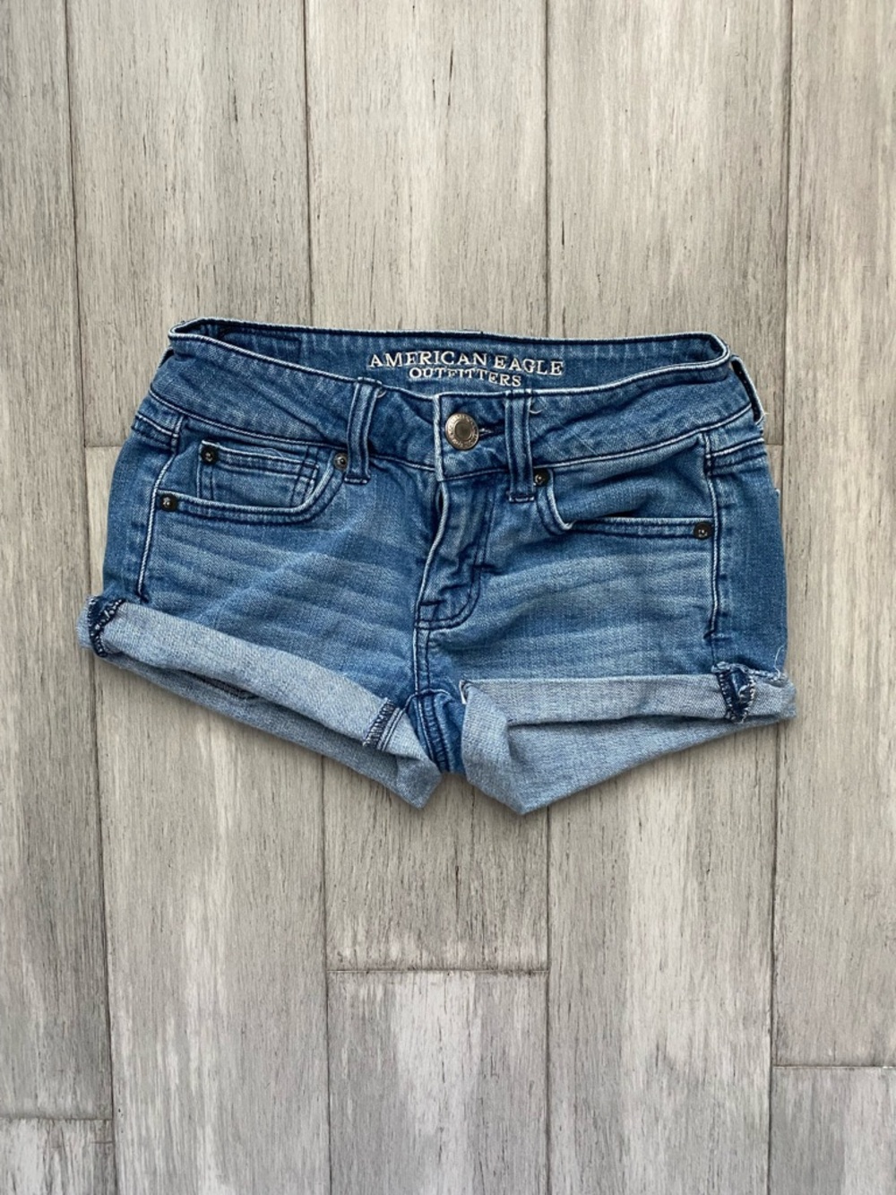 American Eagle Denim Cotton Roll-Cuff Women's Shorts Blue 00